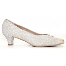 Beautifeel April Taupe White Linen Print Pumps Heels Z5138 Size 5 - 5.5 US / 36