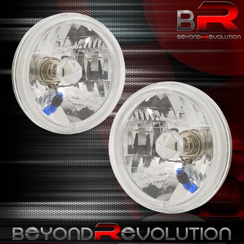 7" Round H4 Conversion Crystal Glass Lens Halo LED Head Lights Lamps Set Chrome - Picture 4 of 6