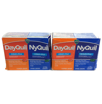 (2) Vicks DayQuil & NyQuil Cold & Flu, 24 LiquiCaps Each, Exp 12/26+