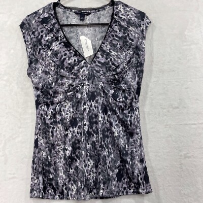 Banana Republic Top Women S Ruched V Neck Gray Black Animal Snake Babydoll NEW