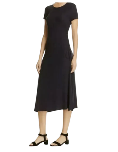Theory Navy Blue Jilaena Side Ruched Jersey Midi Dress Size Small