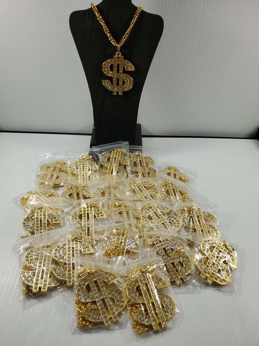 23 Large Hip Hop Dollar Necklace Dollar Sign Gemstones Rapper