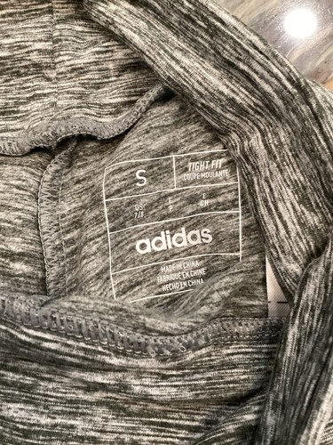 NEW Girls Adidas Leggings Regular Fit Dark Gray Triple Striped Size S (7-8) - Picture 3 of 5