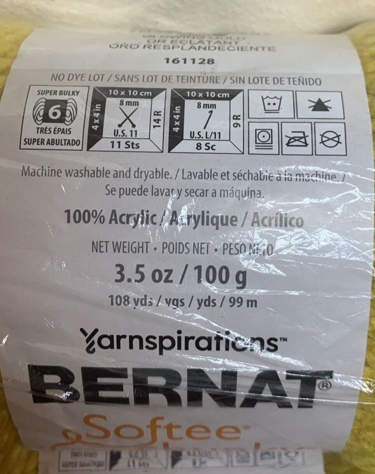Lote de 2 - Bernat Softee hilo grueso acrílico súper voluminoso 3,5 oz - oro brillante Foto 2 de 3