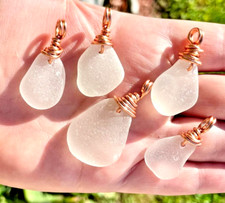 5 Copper Wire Wrapped SEA GLASS Necklace Pendants LOT Frosted Beach JEWELRY