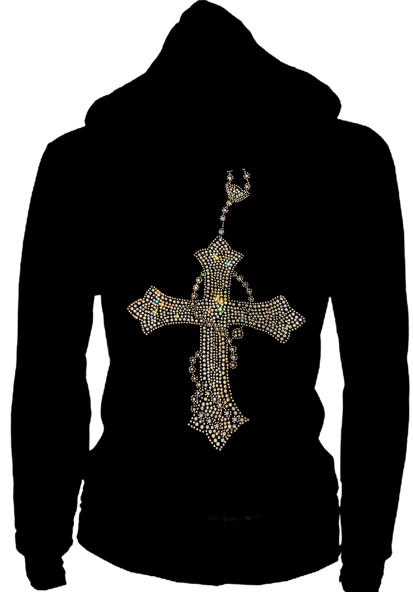 Women's Zip up Hoodie Sweater Bling Gothic Style Rhinestones