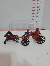 Vintage Cast Iron Fireman Horse Drawn Fire Engine Pump Wagon 2 Piece Toy READ