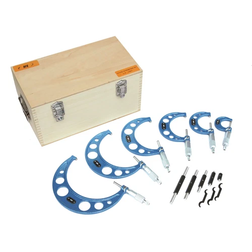 HFS(R) 0-6"X0.0001" 6Pcs Premium Outside Micrometer Set Metal Frame Carbide Tip