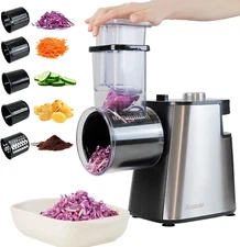 Electric Cheese Grater, Stainless Steel Vegetable Shredder, 5 Blades, 250W, Larg
