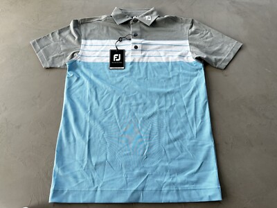 FootJoy Lisle Pique Gestreift Farbe Block Klein Hellblau/Weiß/Grau - Neu