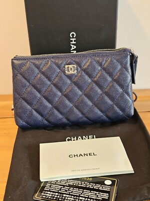 Chanel Petite Maroquinerie Wallet Pouch 7x4x2inch Blue Navy Caviar