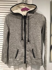 NWT AMERICAN EAGLE OUTFITTERS AE GRAY HOODIE FULL ZIP SHERPA HOOD WOMENS MEDIUM