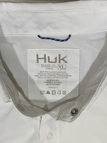 Huk Diamond Back Short Sleeve Snap Down Shirt Men’s White XL - Picture 5 of 6