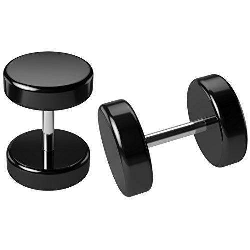 PAIR 16G 0 8mm LARGE MEN EARRINGS BLACK ACRYLIC EAR PLUG FAKE CHEATER GAUGES - Picture 1 of 4