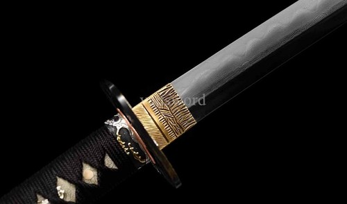 Folded Clay Tempered Abrasive Japanese Katana Ebony OX Horn Sheath Sword Brass. - Bild 5 von 10