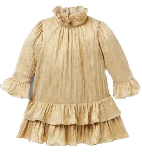Janie & Jack Plisse Gold Metallic Ruffle Pleated Dress Girls 8 Party Holiday