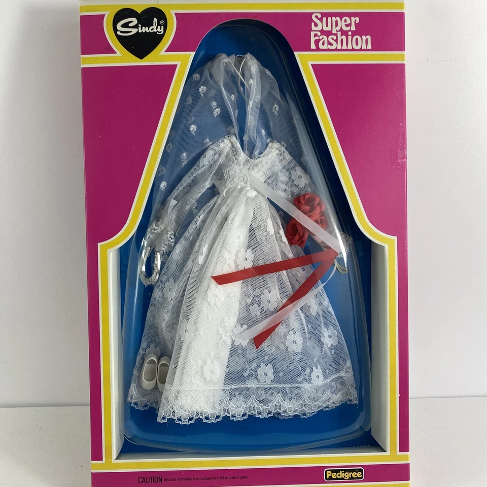 Vestido de noiva Pedigree Sindy Super Fashions 44472 branco buquê novo em folha raro - Imagem 2 de 4