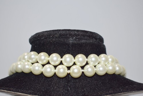 Necklace Faux Pearls Long Single Strand No Clasp Knotted - Picture 3 of 8