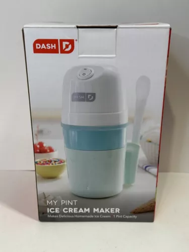 Dash My Pint Ice Cream Yogurt Sorbet Maker Aqua & White With Mixing Spoon