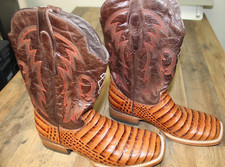 Men's Square Toe Cowboy Boots Western Wear Genuine Caiman Embroidery Sz 10 EE