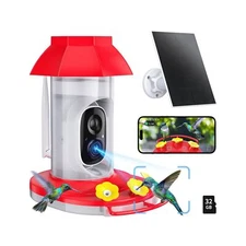 Hummingbird Feeder with Camera Solar Powered W/32G Card, AI Identify Bird Spe...