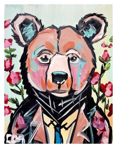 CORBELLIC ORIGINAL PAINTING 14X11 ROSE BEAR IMPRESSIONISM CANVAS INTERIOR ART