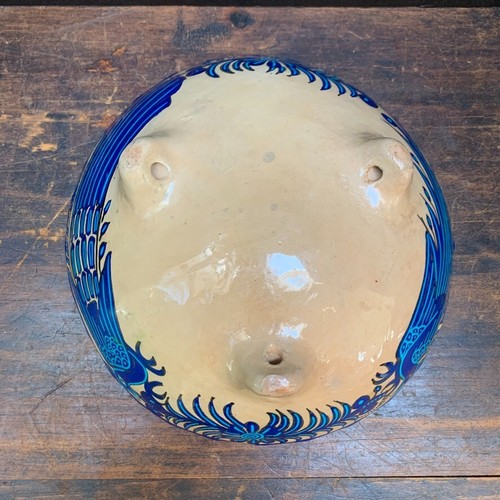 Mexican Fantasia Pottery Bowl Three Footed Blue Birds Jalisco Art Decor 7.5" - Picture 11 of 13