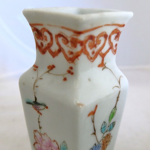 3 antiguos jarrones chinos de porcelana Famille rosas con pájaros y flores (3,6") - Imagen 7 de 12