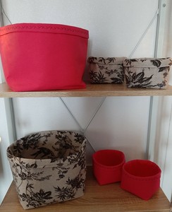 Lot 3 corbeilles toile de coton Framboise ou Chocolat