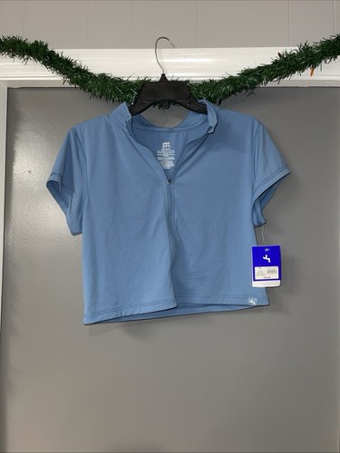 Joy Lab Women's Blue Mock Neck Short Sleeve Full Zip Activewear Top Size XL - 第 1/6 張圖片