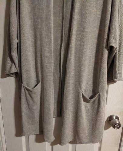 Donni Rib Sweater Coat One Size Gray Lightweight Duster Cardigan Gift Idea - Picture 4 of 7