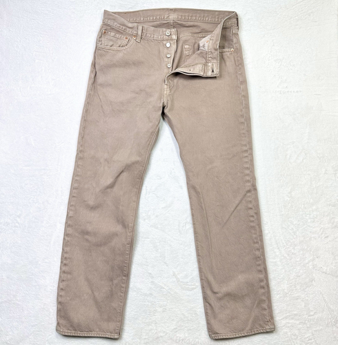 Levis 501 Jeans Mens 36x32 Tan Canvas Casual Khaki Button Fly Classic