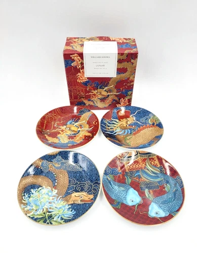 Williams Sonoma Lunar New Year Appetizer Plates Set of 4 Mixed Design NEW