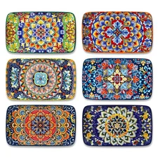 Simi 6-Piece Ceramic Salad Plates Set - 8.5 Inch, Rectangular Dessert Plates ...