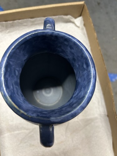 1930er Jahre Pinsel McCoy blau neue Kunst Pergament 8,25" Henkel Vase - Bild 3 von 6