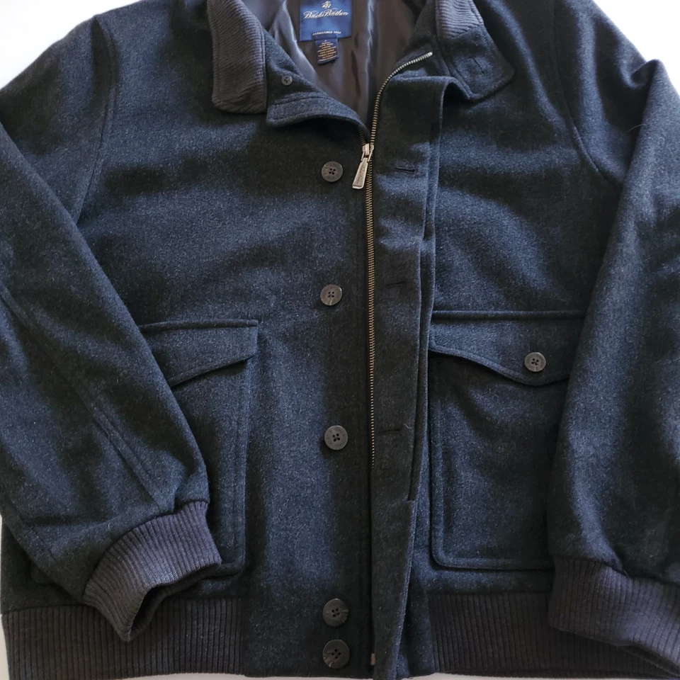 Brooks Brothers Loro Piana Storm System Mens Large Wool Blue Coat Zip - Image 4 of 4