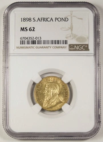 South Africa 1898 One Pond Krueger 7.98 Gram 22K Gold Coin NGC MS62 KM 10.2 UNC