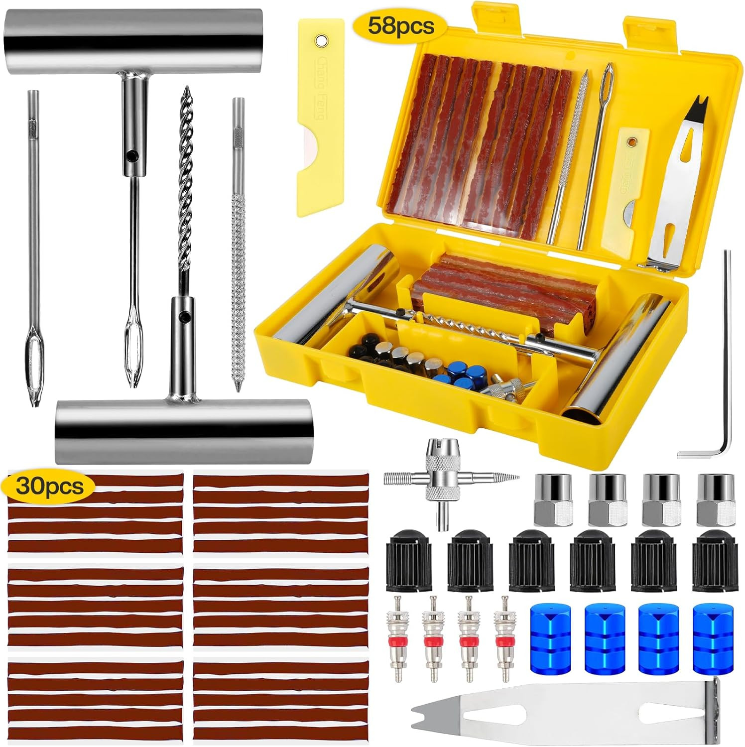Kit Riparazione Pneumatici Auto Moto 58Pcs, Kit Riparazione Gomme Moto, Kit Fora - Miniatura 9