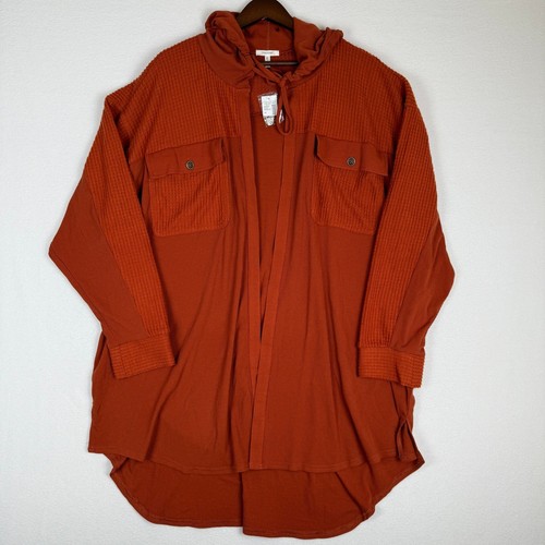 Maurices Plus Size Hooded Waffle Cardigan Womens 4XL Burnt Orange Shacket