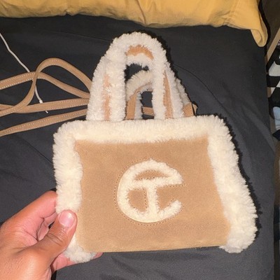 UGG x Telfar Women s Beige/Cream Crossbody Bag Fur Trim Logo Magnetic Closure