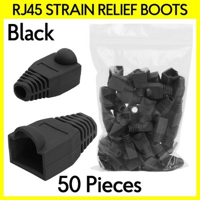 50 PCS RJ45 Plug Boot Cap Cover Cat5e Cat6 Ethernet Cable Connector Boots Black