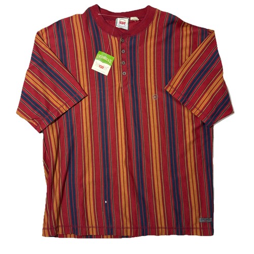Levis 90's Vintage NEW Mens Henley Shirt 60654 Button Stiped Short Sleeve Large - Picture 3 of 10