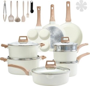 25-Piece Ceramic Cookware Set: Non-Stick, Non-Toxic, Healthy Pots & Pans (Beige)