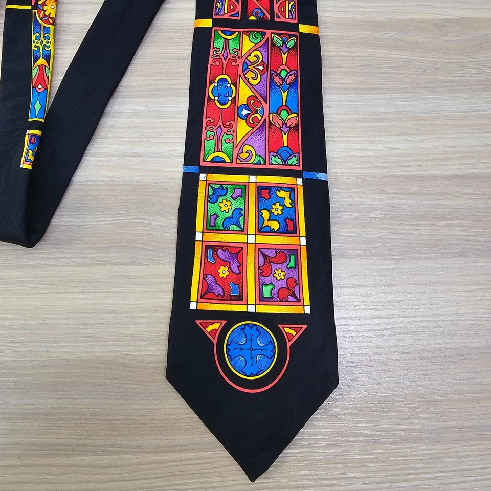 RUSH LIMBAUGH Neck Tie Mens Black Stained Glass  No Boundaries Collector USA - Image 2 of 4