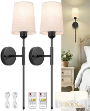 Sconces Wall Decor Set of 2, Rechargeable Wall Sconces 13000 mAh Battery Powe...