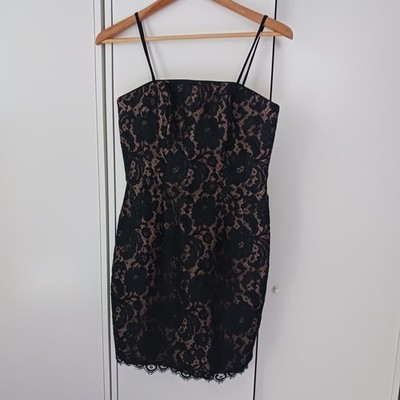 Vintage Eva Chun Cocktail Dress Black Lace On Silk Mini LBD 90s 8 Small