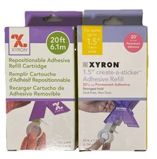 Lot of 2 XYRON 150 Create A Sticker 20’Adhesive Cartridges 1 Permanent 1 Removal