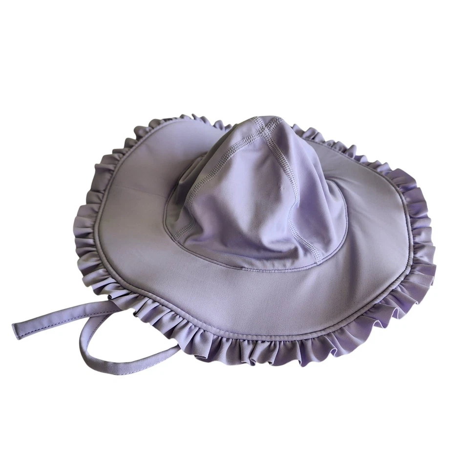 Sombrero de natación para bebé Hanna Andersson talla 3-6 meses púrpura flojo con volantes borde barbilla corbata Foto 2 de 4