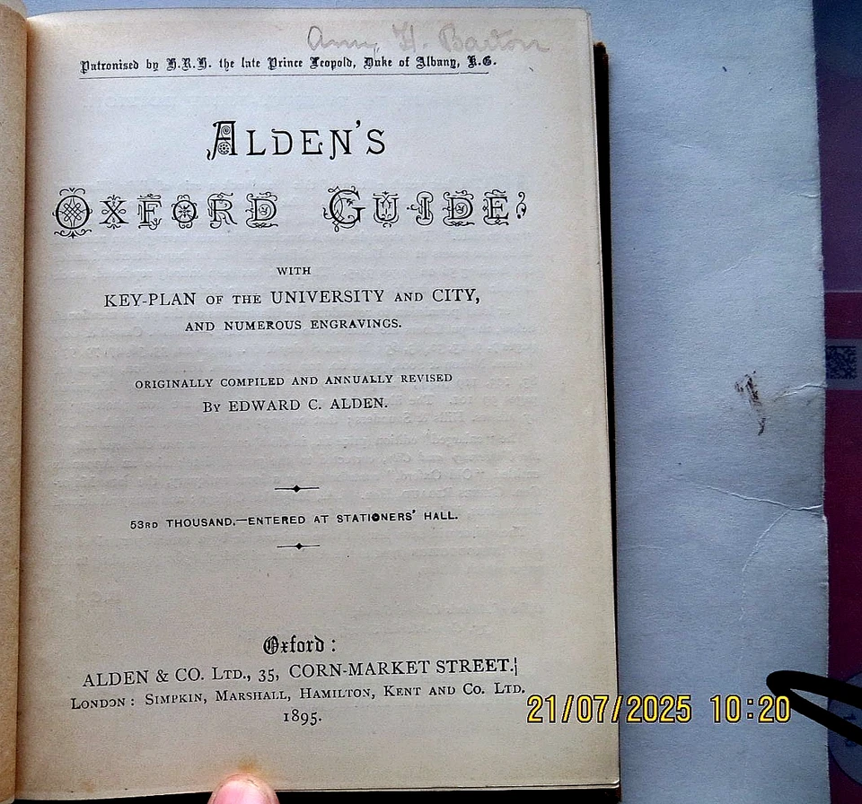 Alden's Oxford guide published 1895 with colour Oxford map - Image 2 of 4