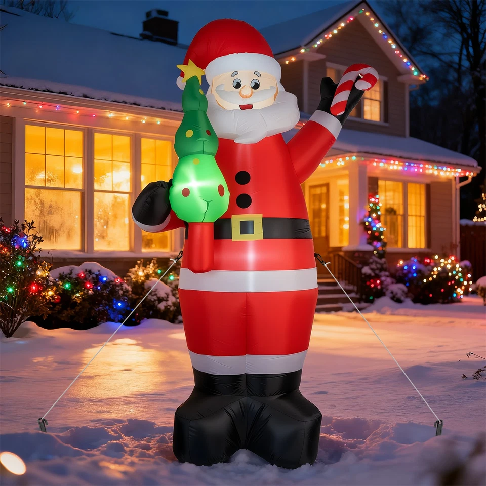7FT LED Christmas Inflatable Santa Claus Holding Xmas Tree Blow Up Yard Decors - Image 3 of 4